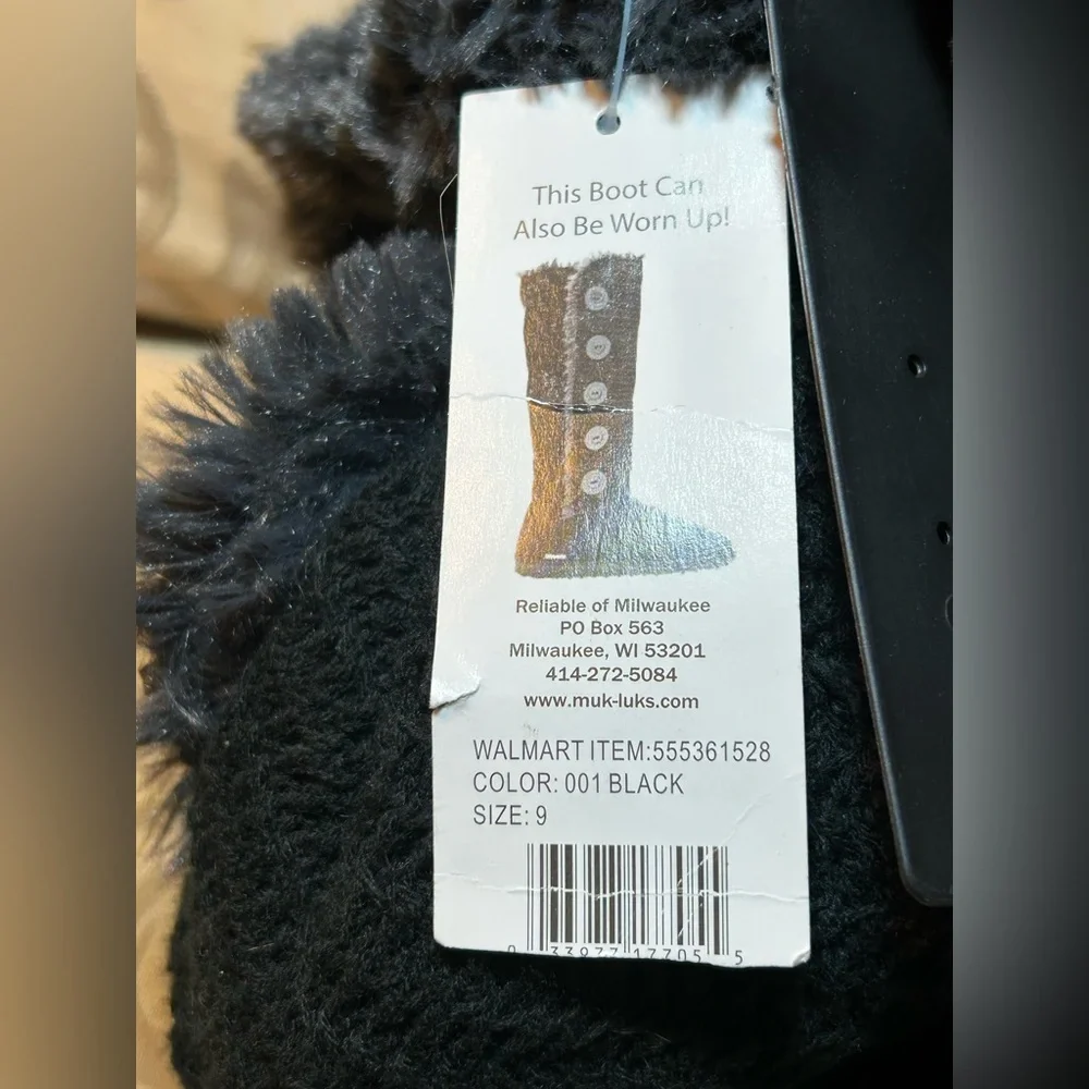 NWT Muk Luks Women’s 9 Black Knit Boots Faux Fur Winter Shoes Buttons